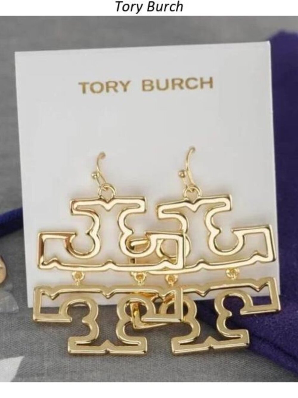 NEW Tory Burch Britten Hinged Dangle Statement Earrings in Gold Polished